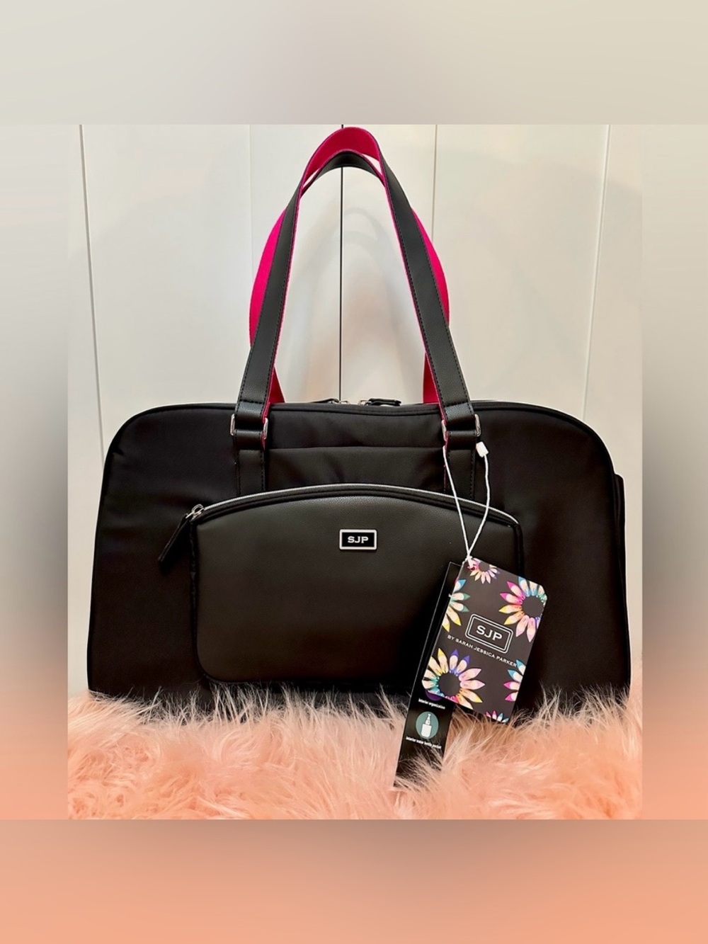 SJP Convertible Weekender Travel Carry-On Duffel Bag Black and Pink NEW! FIRM!!